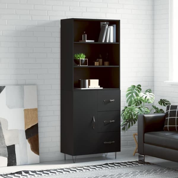 vidaXL højskab 69,5x34x180 cm konstrueret træ sort