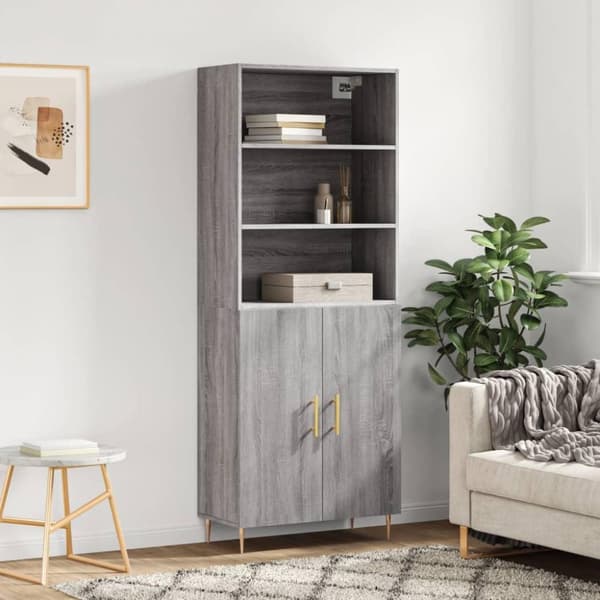 vidaXL højskab 69,5x34x180 cm konstrueret træ grå sonoma-eg