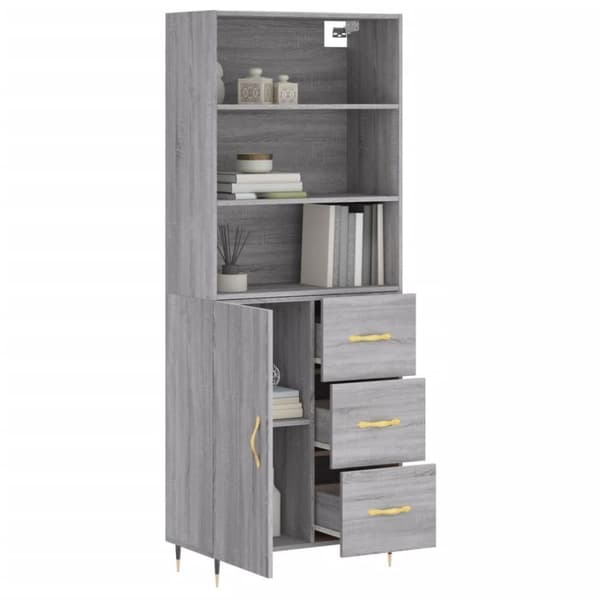 vidaXL Highboard grå sonoma 69,5x34x180 cm konstruert tre