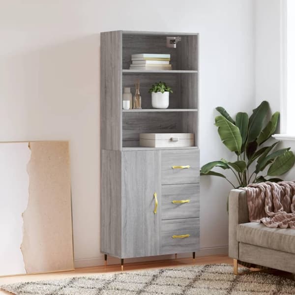 vidaXL højskab 69,5x34x180 cm konstrueret træ grå sonoma-eg