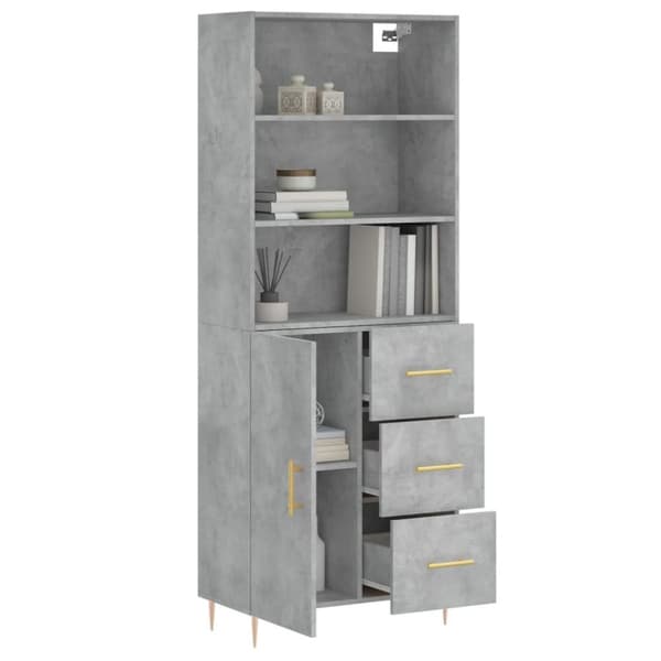 vidaXL Highboard betonggrå 69,5x34x180 cm konstruert tre
