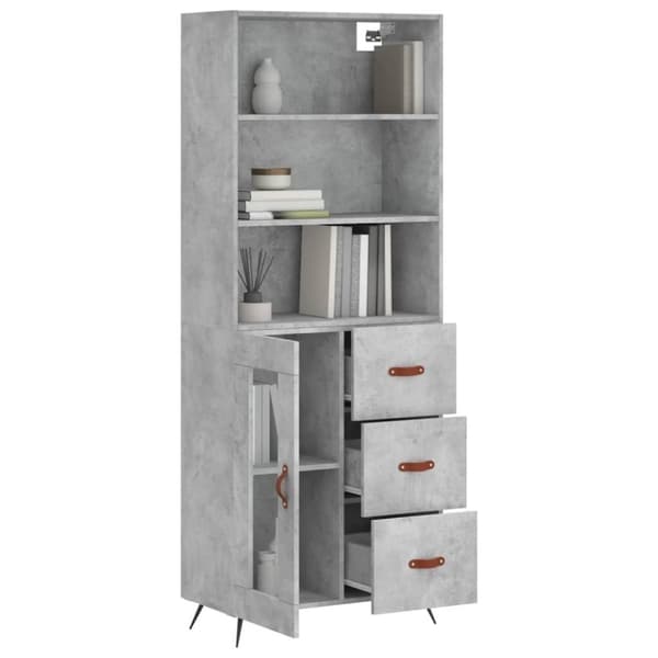 vidaXL Highboard betonggrå 69,5x34x180 cm konstruert tre
