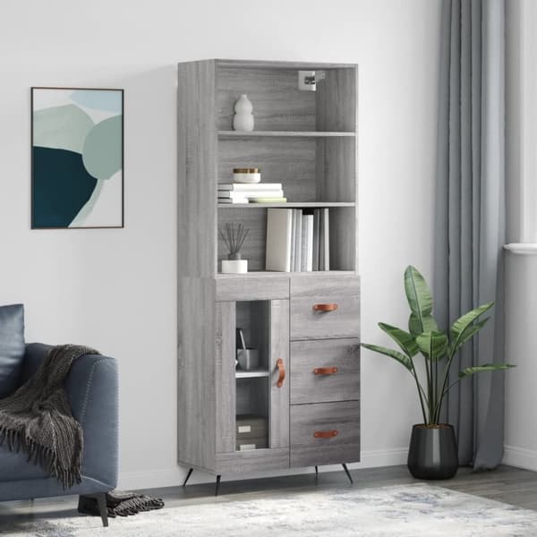 vidaXL højskab 69,5x34x180 cm konstrueret træ grå sonoma-eg