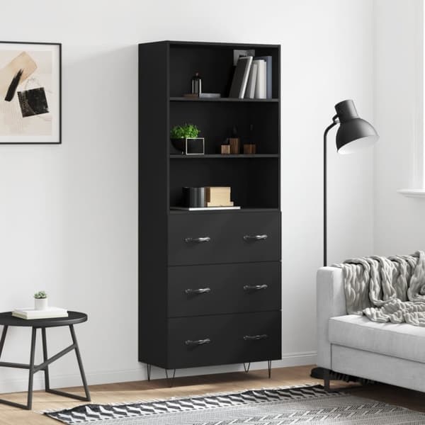 vidaXL højskab 69,5x34x180 cm konstrueret træ sort