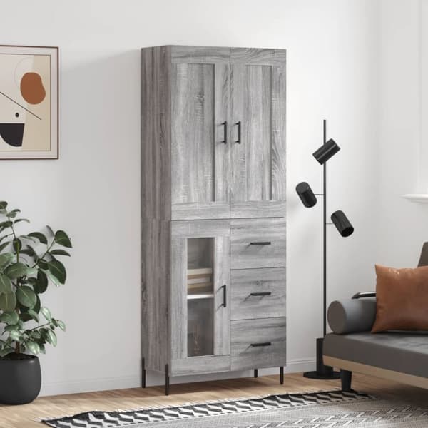 vidaXL højskab 69,5x34x180 cm konstrueret træ grå sonoma-eg