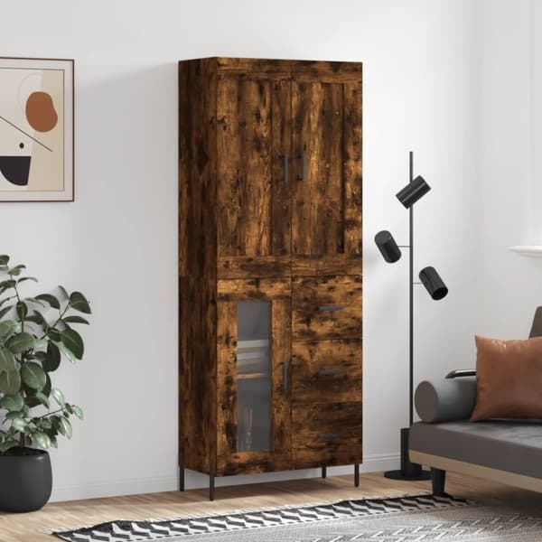 vidaXL højskab 69,5x34x180 cm konstrueret træ røget egetræsfarve