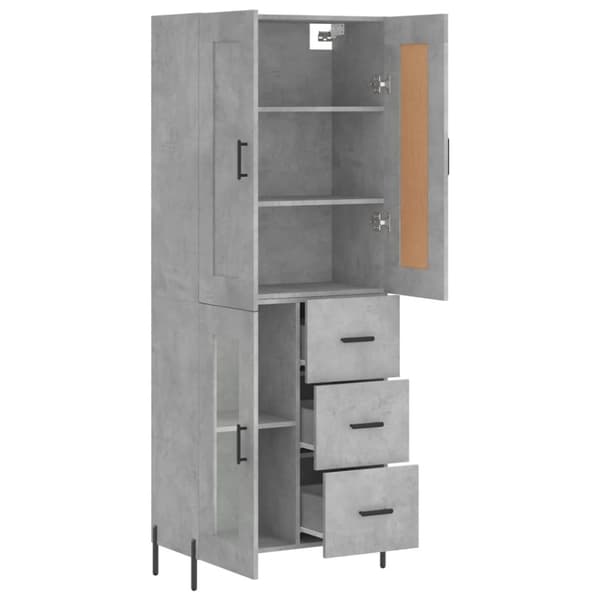 vidaXL Highboard betonggrå 69,5x34x180 cm konstruert tre