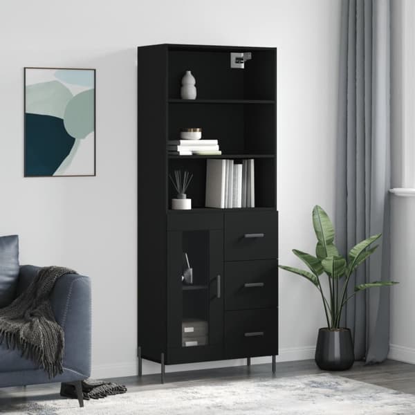 vidaXL højskab 69,5x34x180 cm konstrueret træ sort