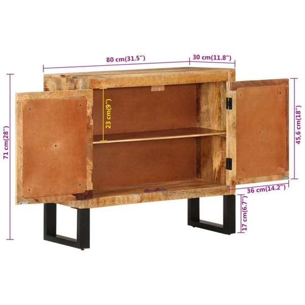 vidaXL Senkki 80x30x71 cm täysi karkea mangopuu ja metalli
