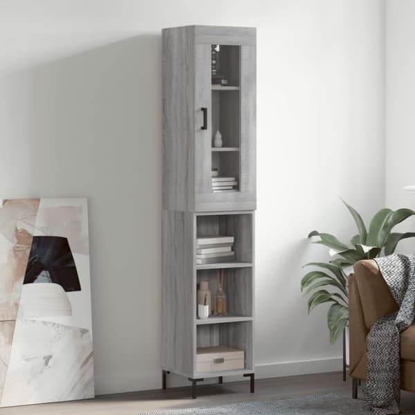 vidaXL højskab 34,5x34x180 cm konstrueret træ grå sonoma-eg