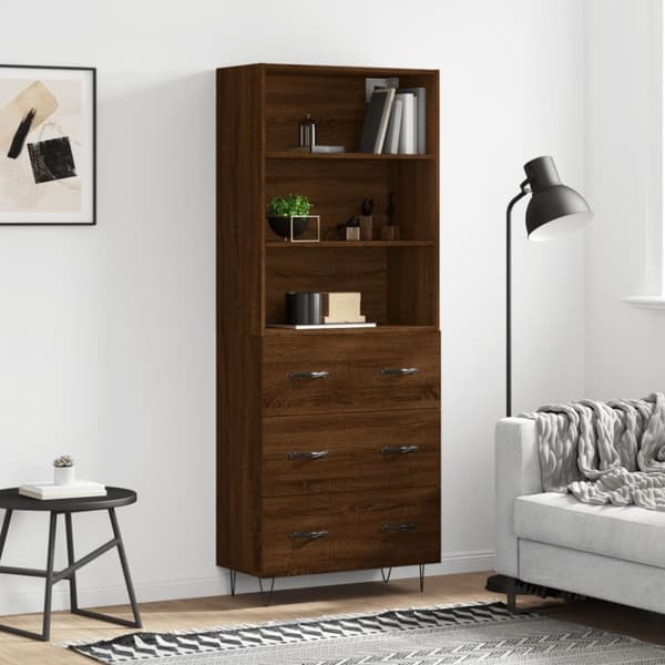 vidaXL højskab 69,5x34x180 cm konstrueret træ brun egetræsfarve