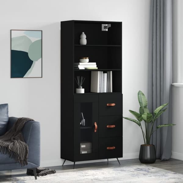 vidaXL højskab 69,5x34x180 cm konstrueret træ sort
