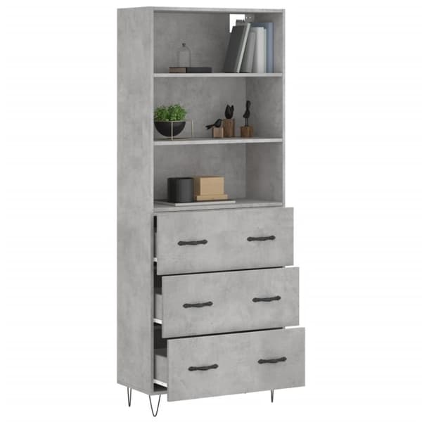 vidaXL Highboard betonggrå 69,5x34x180 cm konstruert tre