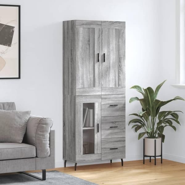vidaXL Kaappi harmaa Sonoma 69,5x34x180 cm tekninen puu