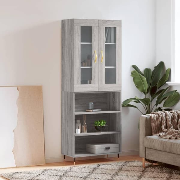 vidaXL højskab 69,5x34x180 cm konstrueret træ grå sonoma-eg