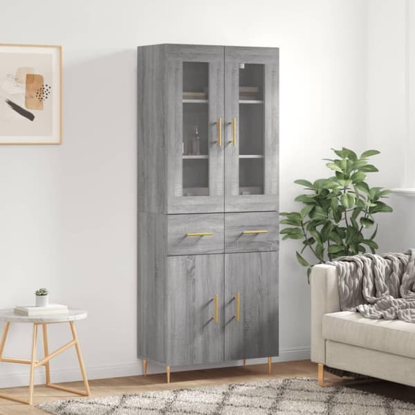 vidaXL højskab 69,5x34x180 cm konstrueret træ grå sonoma-eg