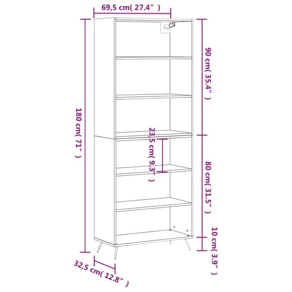vidaXL reol 69,5x32,5x180 cm konstrueret træ betongrå
