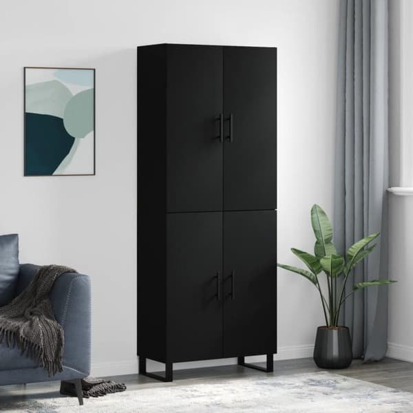 vidaXL højskab 69,5x34x180 cm konstrueret træ sort