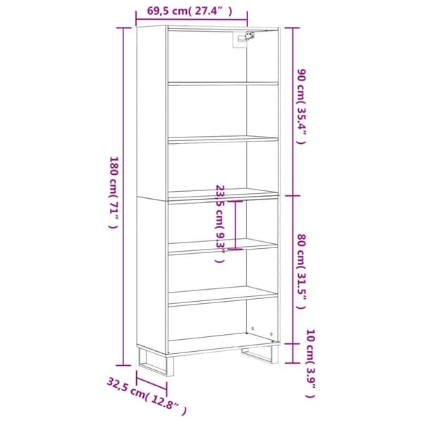 vidaXL reol 69,5x32,5x180 cm konstrueret træ hvid