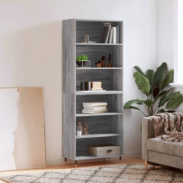vidaXL reol 69,5x32,5x180 cm konstrueret træ grå sonoma-eg