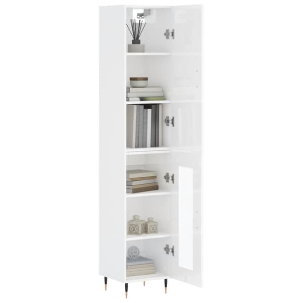 vidaXL Highboard høyglans hvit 34,5x34x180 cm konstruert tre
