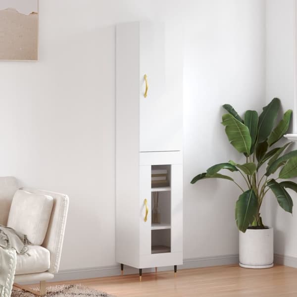 vidaXL Highboard høyglans hvit 34,5x34x180 cm konstruert tre