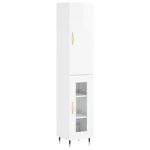 vidaXL Highboard høyglans hvit 34,5x34x180 cm konstruert tre