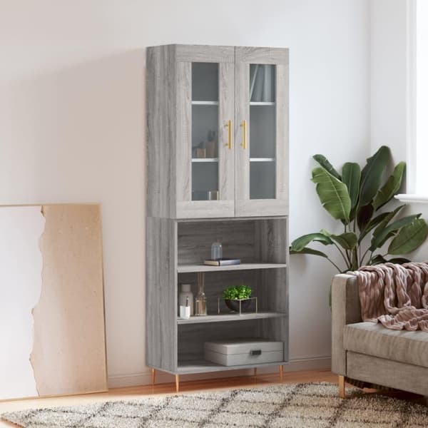 vidaXL højskab 69,5x34x180 cm konstrueret træ grå sonoma-eg