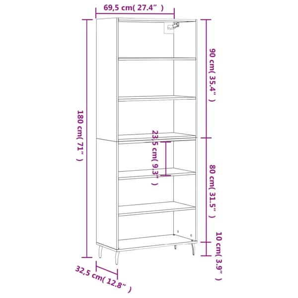 vidaXL reol 69,5x32,5x180 cm konstrueret træ betongrå