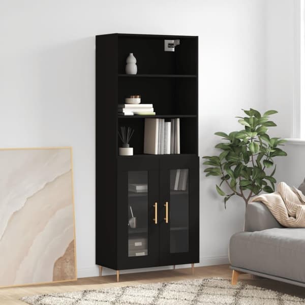 vidaXL højskab 69,5x34x180 cm konstrueret træ sort