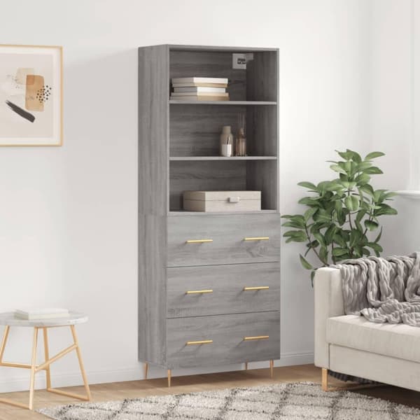 vidaXL højskab 69,5x34x180 cm konstrueret træ grå sonoma-eg