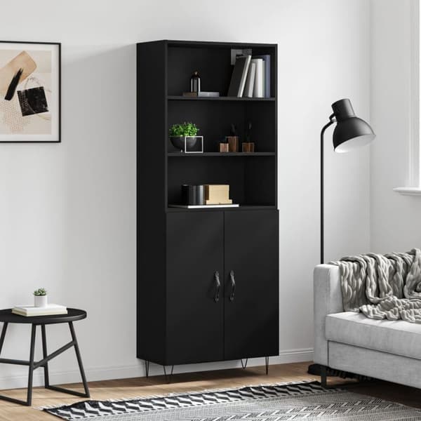 vidaXL højskab 69,5x34x180 cm konstrueret træ sort