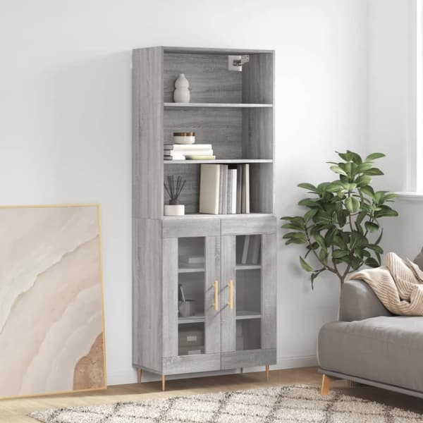 vidaXL højskab 69,5x34x180 cm konstrueret træ grå sonoma-eg