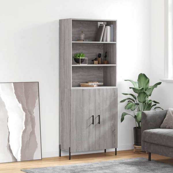 vidaXL højskab 69,5x34x180 cm konstrueret træ grå sonoma-eg