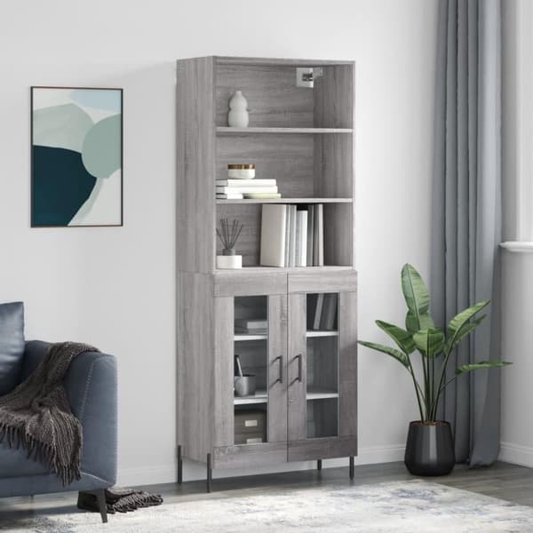 vidaXL højskab 69,5x34x180 cm konstrueret træ grå sonoma-eg