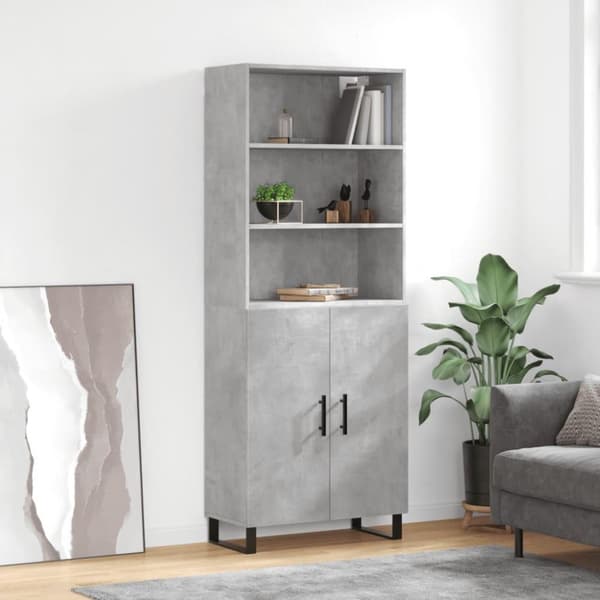 vidaXL Högskåp betonggrå 69,5x34x180 cm konstruerat trä