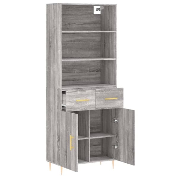 vidaXL Highboard grå sonoma 69,5x34x180 cm konstruert tre