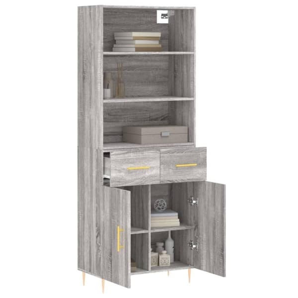 vidaXL Highboard grå sonoma 69,5x34x180 cm konstruert tre
