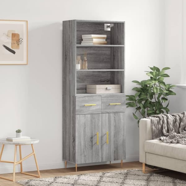 vidaXL højskab 69,5x34x180 cm konstrueret træ grå sonoma-eg