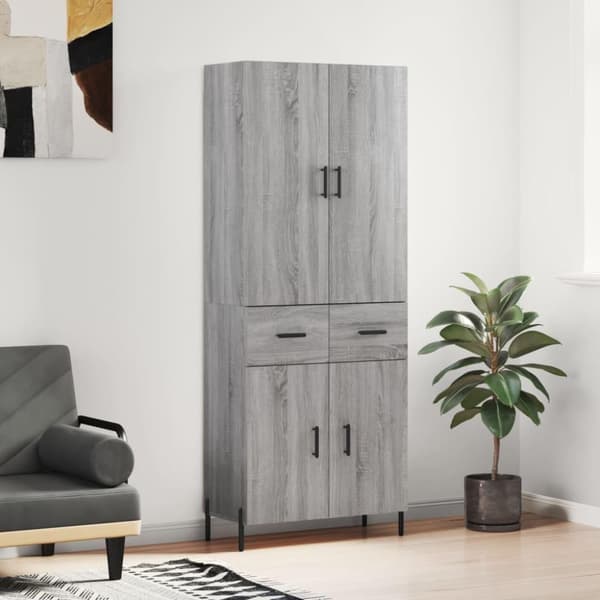 vidaXL højskab 69,5x34x180 cm konstrueret træ grå sonoma-eg