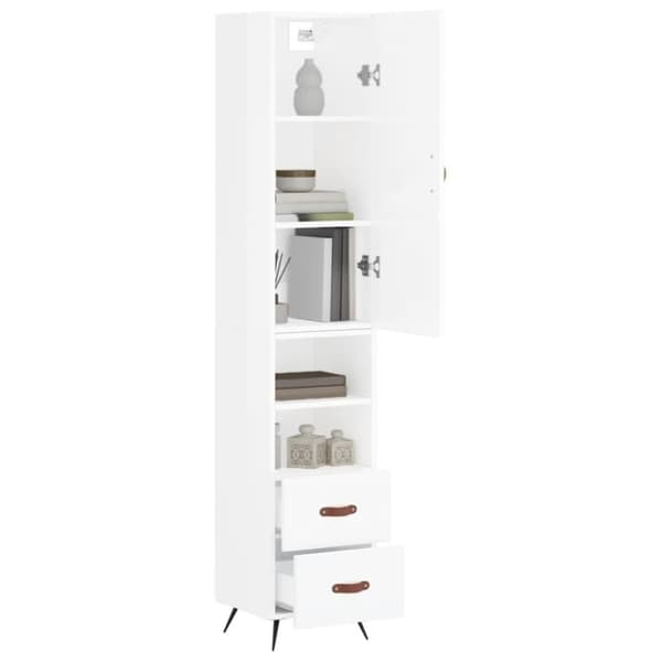 vidaXL Highboard høyglans hvit 34,5x34x180 cm konstruert tre