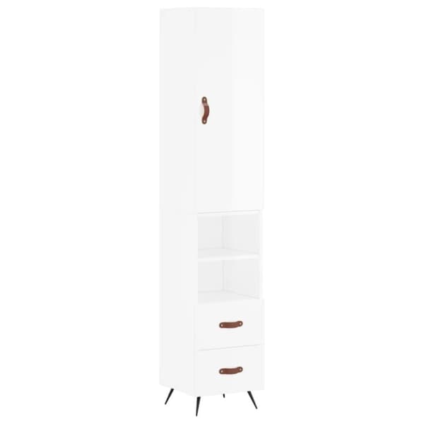vidaXL Highboard høyglans hvit 34,5x34x180 cm konstruert tre