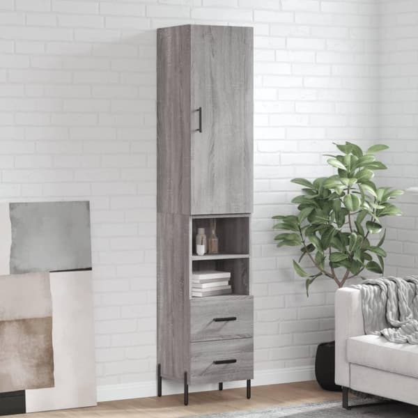 vidaXL højskab 34,5x34x180 cm konstrueret træ grå sonoma-eg