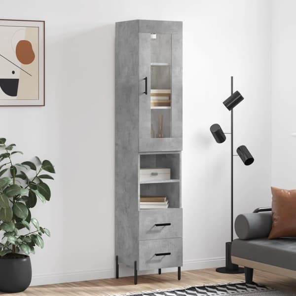 vidaXL Högskåp betonggrå 34,5x34x180 cm konstruerat trä