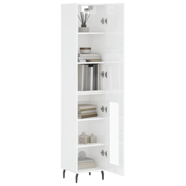 vidaXL Highboard høyglans hvit 34,5x34x180 cm konstruert tre
