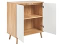 Miniatyrbillede 4 af 11: Skænk i hvidt og lyst træ MDF Spånplade Træfinér 2 låger med hylder Skandinavisk opbevaringsløsning til soveværelset