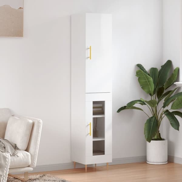 vidaXL skab 34,5x34x180 cm konstrueret træ hvid højglans