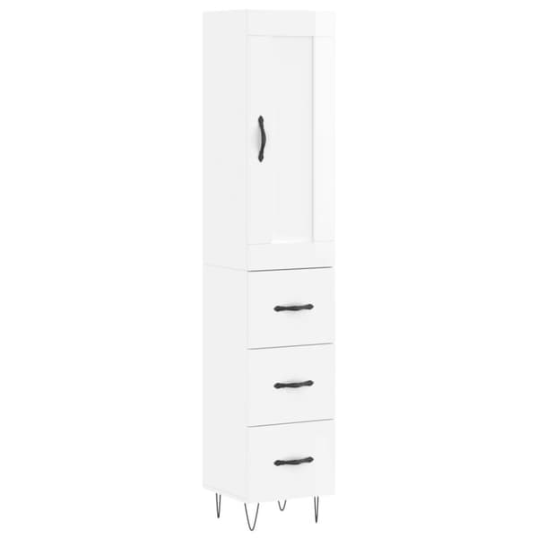 vidaXL Highboard høyglans hvit 34,5x34x180 cm konstruert tre