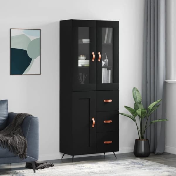 vidaXL højskab 69,5x34x180 cm konstrueret træ sort