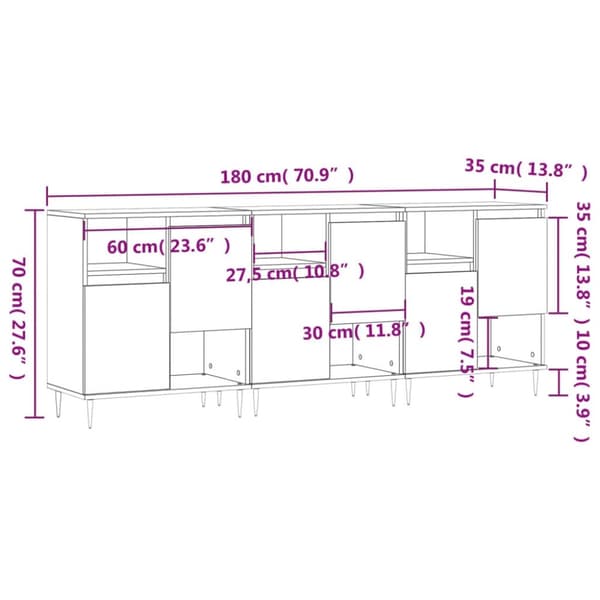 vidaXL Senkit 3 kpl harmaa Sonoma tekninen puu